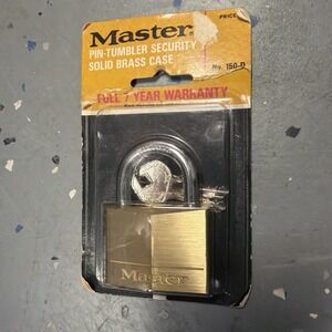 NOS Vintage Master Lock Co. Solid Brass Padlock 150-D - In Package (115126)